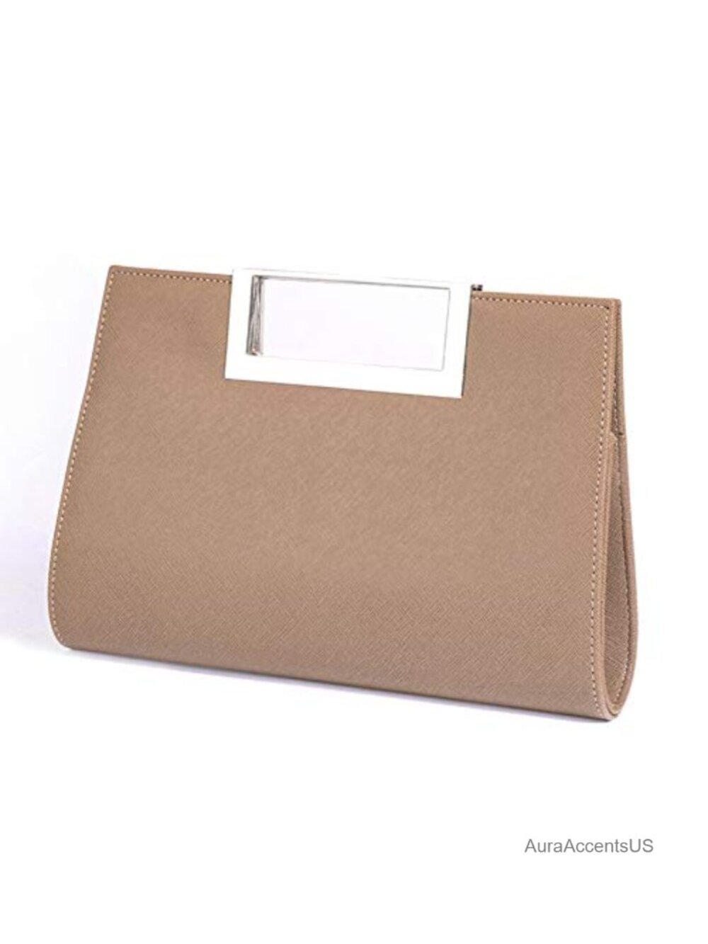 PU Leather Clutch Evening Bag with Metal Grip & Chain Strap